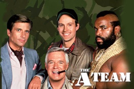 "The A-Team" original: Templeton Peck (Dirk Benedict), Murdock (Dwight Schultz), B.A. Baracus (Mr. T) y John "Hannibal" Smith (George Peppard)
